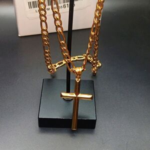 14K Brassy Gold‎ Plated Cross Necklace New In Box